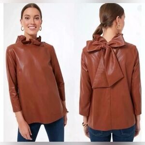 Tuckernuck Faye cognac brown leather shirt